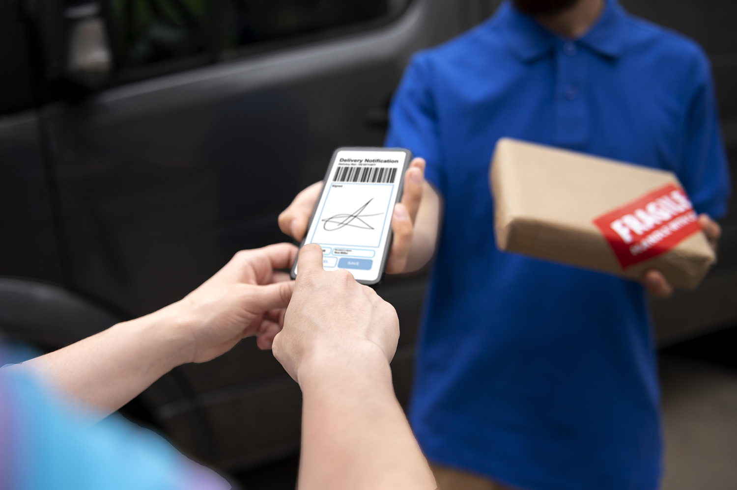Guest signing for parcel delivery on a mobile device